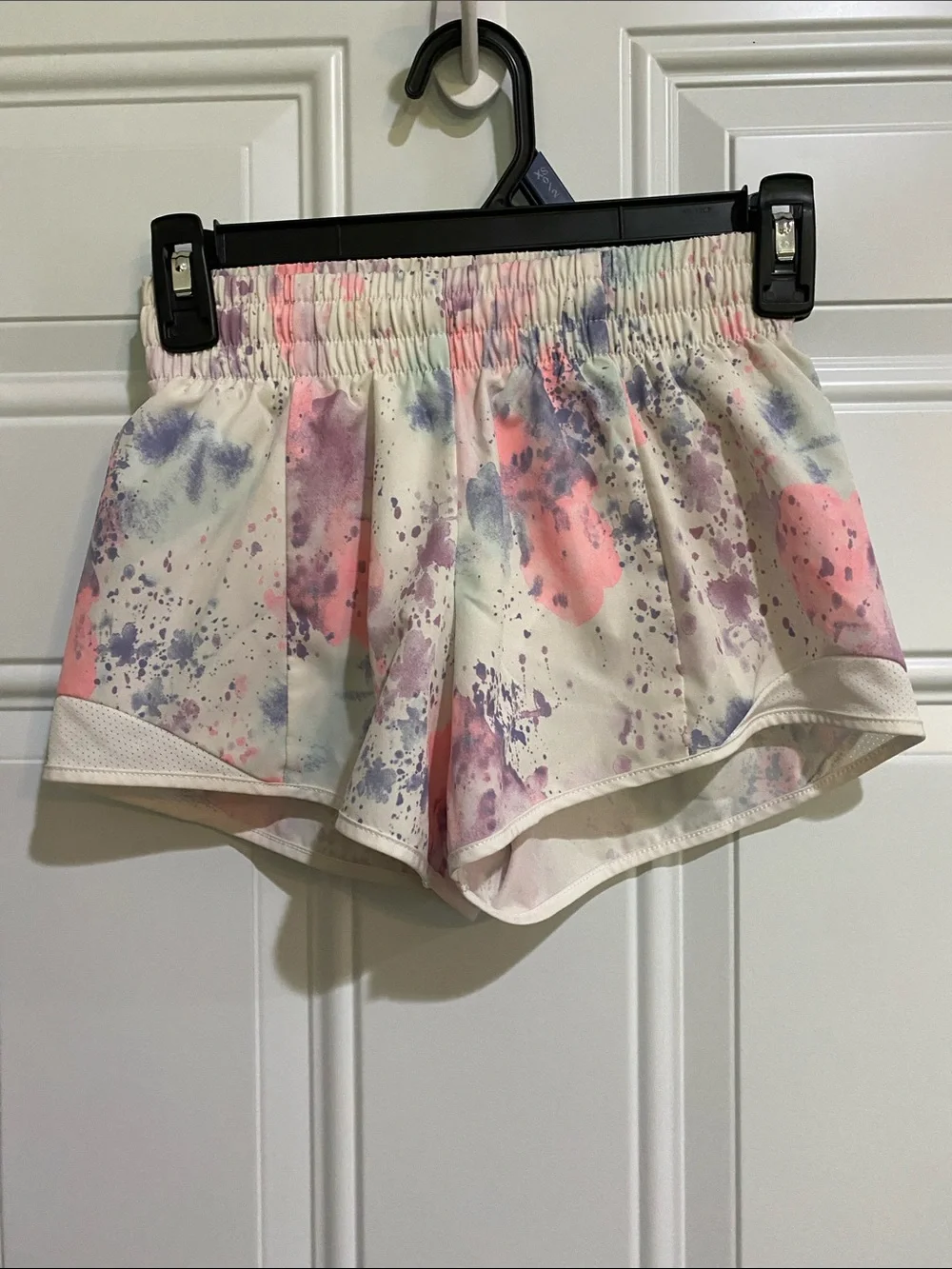 Athletic Works White Shorts with Pink and Purple Splash Print